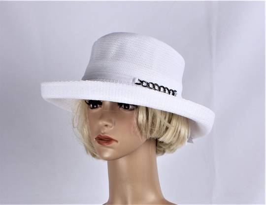 Head Start  very smart Bretton womens summer hat w upturn plus decorative chain trim white  Style:HS/9086